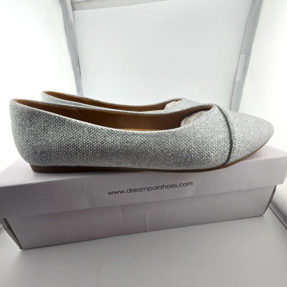 Dream Pairs Silver Glitter Pointed-Toe Ballet Flats